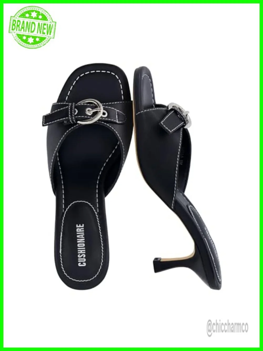 CUSHIONAIRE Belle Kitten Heels for Women with Buckle Accent, Comfortable Mule